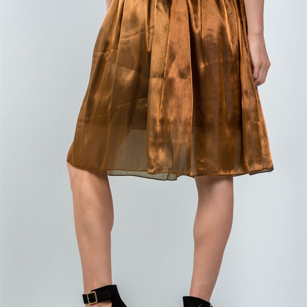 FASHION BRONZE MIDI PLEATED SKIRT - Picture 4 of 5
